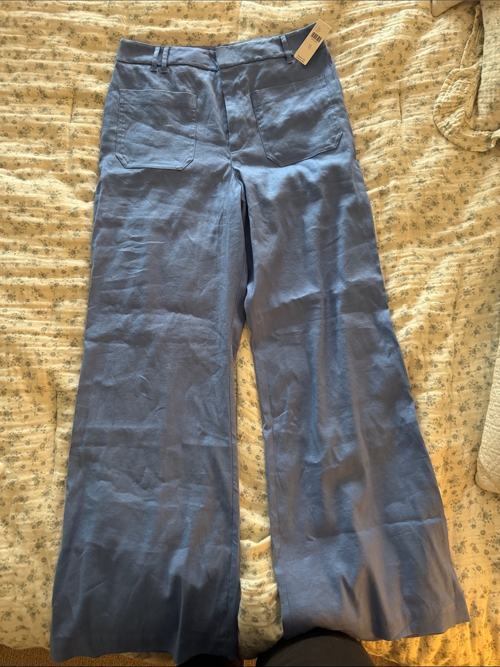 Maeve Wide-Leg Linen-Blend Pants in Slate Blue
